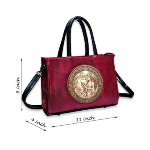 Luxury Red Horse Motif Leather Handbag for Women
