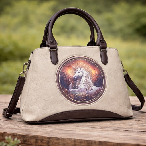 Fantasy Unicorn Artwork Leather Handbag for Women