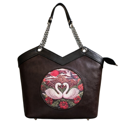 Elegant Swan Pair Designer Leather Handbag