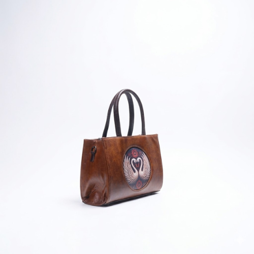 Elegant Brown Leather Swan Designer Tote