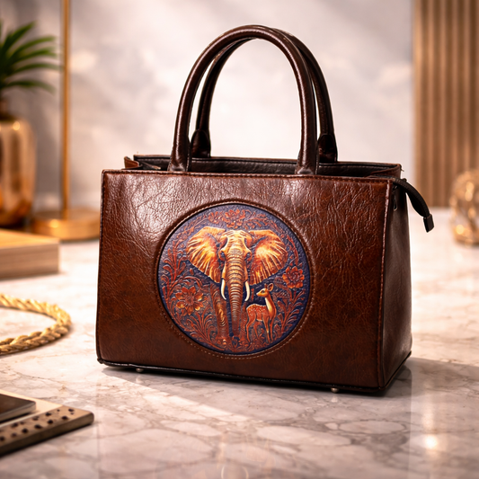 Premium Brown Handbag with Elephant Design