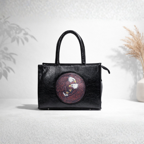 Luxury Eagle Emblem Black Leather Handbag