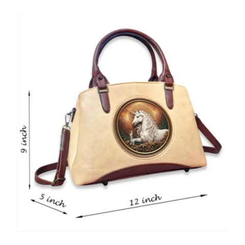 Fantasy Unicorn Artwork Leather Handbag for Women