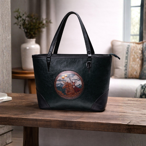 Luxury Emblem Leather Tote Bag