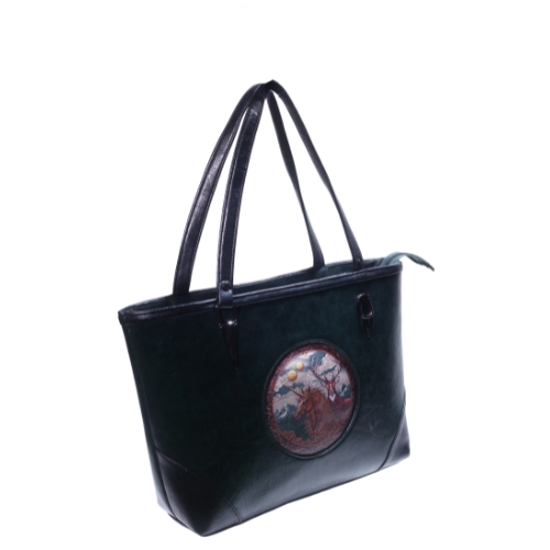 Luxury Emblem Leather Tote Bag
