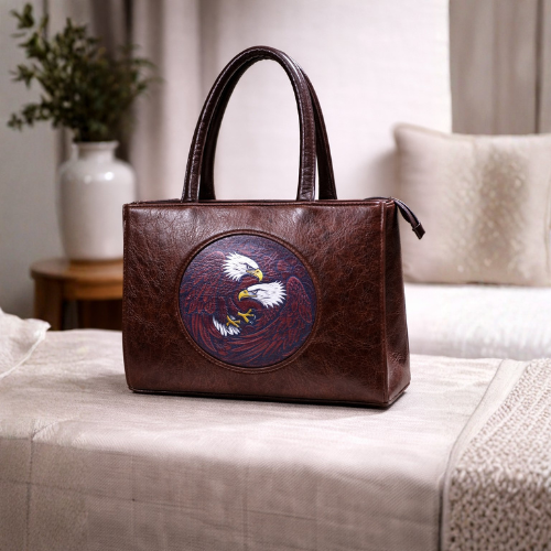 Luxury Brown Leather Eagle Emblem Designer Handbag