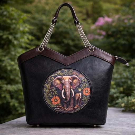 Luxury Elephant Motif Leather Tote Bag for Women