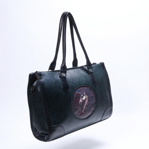 Luxury Black Leather Horse Designer Tote Handbag