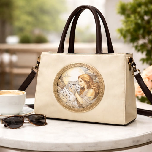 Classic Feminine Portrait Leather Handbag for Women