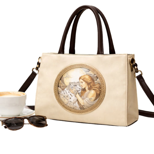 Classic Feminine Portrait Leather Handbag for Women