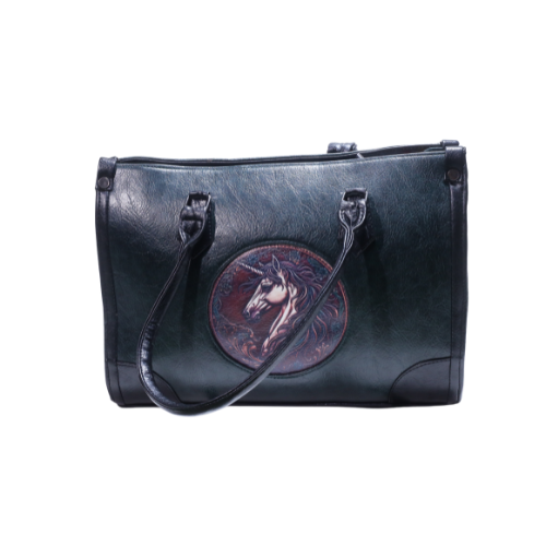 Luxury Black Leather Horse Designer Tote Handbag